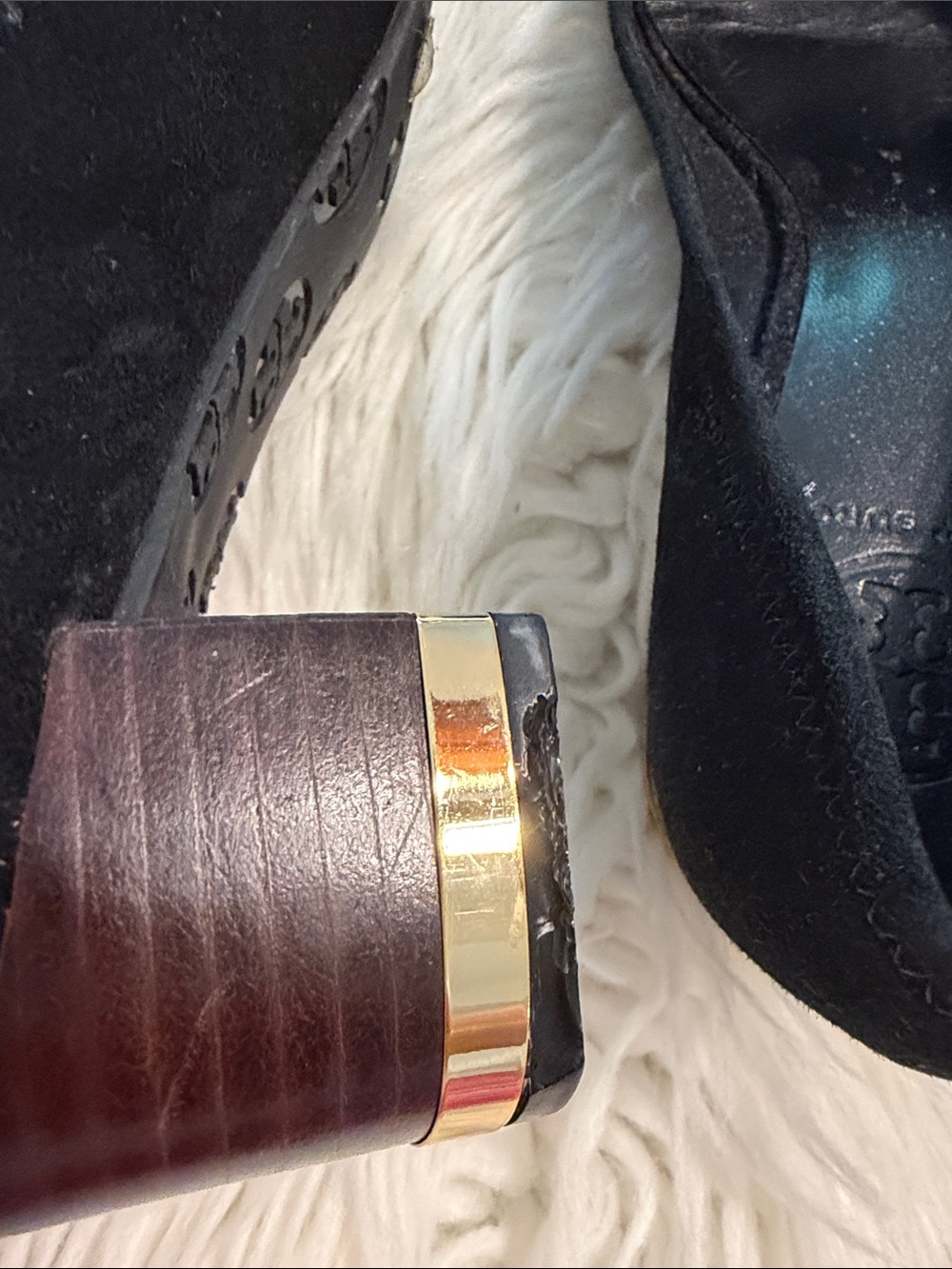 Tory Burch Black Suede Flats with Gold Logo Medallion size 7.5 fair condition - Picture 10 of 10